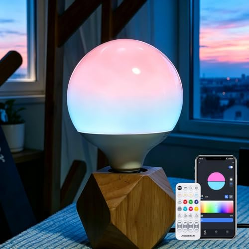 Aigostar 18W 1800LM Smart LED Bulb E27 G120 Bluetooth Mesh Compatible with Alexa/Smart Bulb RGBW Gradient/Dimmable 16 Million Colors/Includes Remote Control