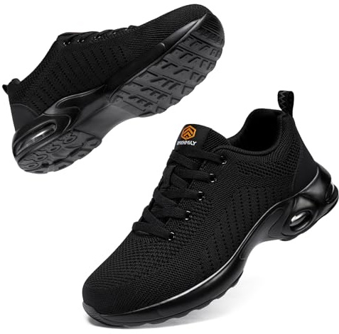 DYKHMILY Zapatos de Seguridad Hombre Ligeras Zapatillas Seguridad Trabajo con Punta de Acero Calzado de Seguridad Deportivo Colchón de Aire Transpirables Reflectante Cómodo (Negro,48 EU)