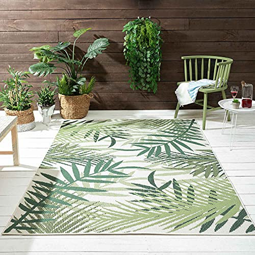 VIMODA In- und Outdoor Flachgewebe Terrassen & Balkon Küche Teppich Palmen Design Grün, Maße:Ø 160 cm Rund