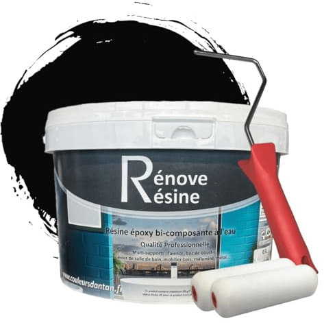 COULEURS D ANTAN Peinture Résine multisupport Intérieur pour Faïence, Carrelage, Douche, Baignoire 5m² - RAL 9005 Noir foncé + Kit d'application OFFERT
