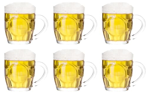 TUSAPAM Dimple Stein Beer Mug Set, 10 oz Beer Glasses with Handle, Glass Beer Mugs, Dishwasher and Freezer Safe, Clear and Sturdy, Set of 6