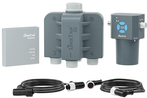 LinkTap Q1 Drahtlose Bewässerungscomputer, Erfordert Gateway, 4-Zonen Smart Bewässerungssteuerung, 4 Integrierte Durchflussmesser, Entspricht 4 G2S, Einfache Installation und Bedienung, IP66