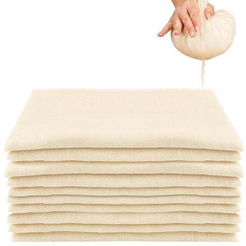 Nadinsta 10 Stück Siebtuch Passiertuch Dm, 50 x 50 cm Käsetuch, Wiederverwendbar Cheesecloth Seihtuch,Baumwolle Filtertuch Waschbar Abseihtuch für Selbstgemachte Käse Nussmilch Saft Suppe