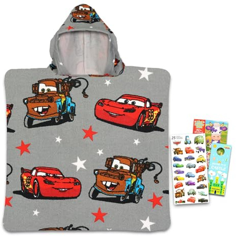 Disney Cars Hooded Towel Set for Kids, Girls, Boys - Lightning McQueen Bath Towel Poncho Bundle with Stickers, More | Disney Cars Bathroom Set