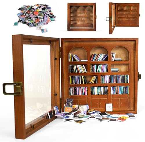 WifePro Anxiety Bookshelf – Mini Books Display for Stress Relief and Fun Decor, Perfect Decorative Miniature Library for Book Lovers, Ideal for Home Decor, Office Décor, and Thoughtful Gift - Walnut