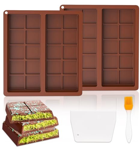TAIXING 2 Pièces Moule Silicone Tablette de Chocolat, Antiadhésif, -40-230°C, avec Spatule et Pinceau à Huile