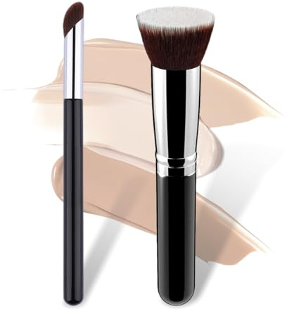 Lot de 2 pinceaux pour fond de teint et anti-cernes, mini-pinceau anti-cernes incliné, pinceau plat pour appliquer le fond de teint liquide, polissage