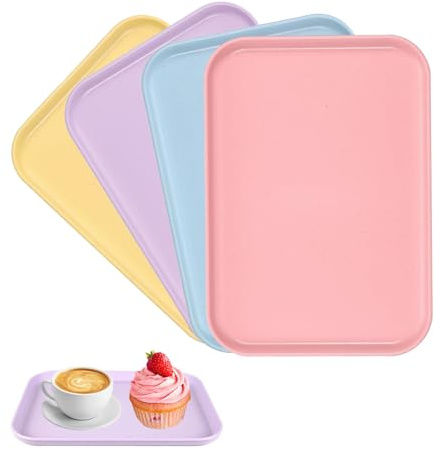 Set of 4 Small Serving Trays Rectangular Reusable Non-Slip Kitchen Tray Small Tray Mini Kitchen Palette for Picnics Fruit Cake Desserts