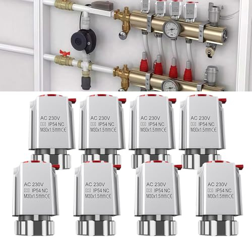 AC 230V Stellantrieb für Fußbodenheizung, M30 x 1,5 mm Elektrischer Thermo-Stellantrieb Fußbodenheizungsventil-Stellantrieb für die meisten Krümmer für Zonensteuerung Ein-/Aus-Status sichtbar (8 Stück