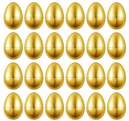 Tniytru 24 Pack Golden Easter Eggs - Fillable Plastic Eggs for Easter Egg Hunt - Empty Shiny Shells for Easter Basket Stuffers, Easter Gifts, Party Favours & Classroom Prizes