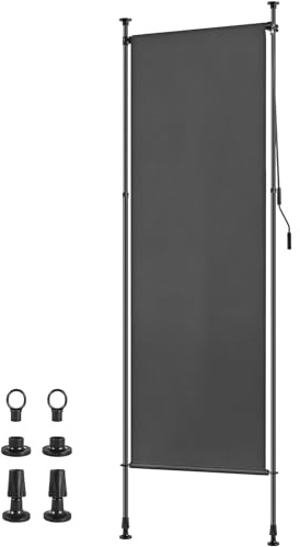 Victoam Senkrechtmarkise Balkon Außen Ohne Bohren, 100x310cm Vertikalmarkise Klemmmarkise Mit Handkurbel, Außenrollo Wasserfest Sichtschutz Sonnenschutz Windschutz, Für Terrasse Balkon Dunkelgrau