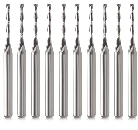 EU_HOZLY 3.175X1.5X12mm Zwei Flöten VHM Micro End Fräser CNC Holz Gravierwerkzeuge Spiral Router Bits Packung mit 10