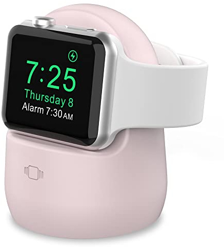 AHASTYLE iWatch Charger Stand Silicone Dock Holder for Apple Watch Ultra 2, Ultra, SE2, SE, Series 10 9 8 7 6 5 4 3 2 1 (49/46/45/44/42/41/40/38mm), Supports Nightstand Mode (Pink)