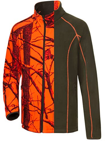 K&S Wildkameras Signal Orange Camo Herren Wendefleecejacke Olivgrün Wendejacke Fleecejacke Jagd Jagdjacke (S (46))