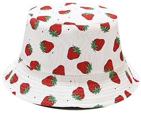 Yixda Sommar fiskehattar damer flickor utomhus vikbar vändbar strand solhatt, Jordgubbe vit, one size