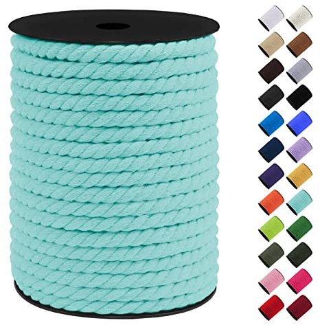 LEREATI Makramee Garn 8mm x 40m, Baumwollkordel Bunt Baumwollseil Geflochten Baumwollschnur, Baumwollgarn für DIY Basteln Hängepflanze Pflanze Aufhänger Wandbehang Weben Dekoration (Mintgrün)