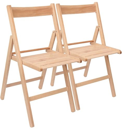 Harbour Housewares Beech Wood Folding Chairs - Natural - 2x - Wooden Garden Chair Outdoor Seating Deck Seats Lightweight Foldable Dining Patio Furniture