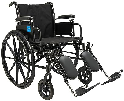 Medline 20” Height Adjustable K3 Wheelchair with Swing-Back Desk-Length Arms & Elevating Legrests, 300 lbs. Capacity Transport Aid, Adults & Seniors