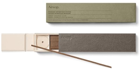 Aesop Murasaki Aromatique Incense Sticks | Woody and Spicy Aroma of Hinoki & Cinnamon| 33 Sticks, 30-Min Burn Time | Includes Kanuma Pumice Holder | Vegan, No Synthetic Fragrance