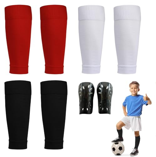 MUNSKT 3 par fotbollsstrumpor med benskydd unisex halkfria strumpor för barn, pojkar och flickor, svart vit och röd