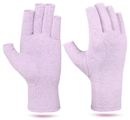 Wisafory 1 Paar Arthritis Handschuhe Fingerlose Handschuhe Baumwolle Kompressionshandschuhe Rheumatische Arthrose Druckhandschuhe Half Fingerhandschuhe für Manner und Frauen Lila M