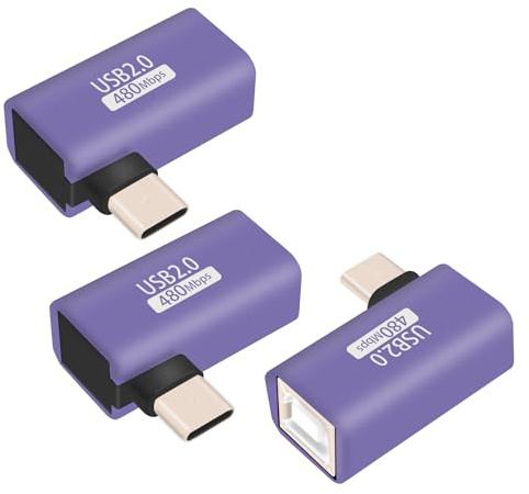 RIIEYOCA Lot de 3 adaptateurs USB C mâle vers USB B femelle 2.0 - Adaptateur d'extension de transfert de données et d'impression - Compatible avec les imprimantes, les pianos électroniques