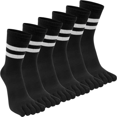 Damen Zehensocken Sportsocken Baumwolle Tennissocken Fünf Finger Socken Sneakersocken Laufsocken Socken mit Zehen Einzeln für Den Alltag Freizeit Schule Tennis Fitnessstudio Laufen (EU35–40) - 6 Paare