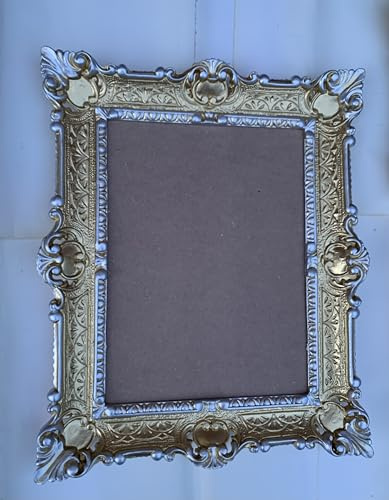 Pintici Bilderrahmen mit 40x30cmBarock Hängerahmen Barockrahmen 57 x 47 cm Shabby,Jugendstil Antik Spiegelrahmen (Gold-Silber)