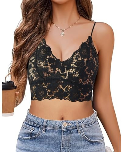 KBRPEY Camiseta Tirantes Mujer Tank Top Encaje Transparente sin Mangas Blusa Verano Chaleco Elegante Top Camisola Casual