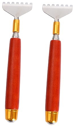 Flexibler 2 Stück Rückenkratzer aus Edelstahl, mit Holzgriff | Teleskopisches Design, Flexibel Ausziehbar, Erreicht Schwer Zugängliche Stellen, für Massagepunkte