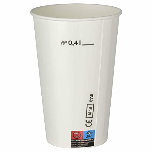 VEPATIM Kaltgetränkebecher Pappbecher weiß 400 ml 200 Stück | mit CE Eichstrich