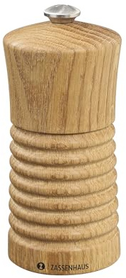 Zassenhaus Pfeffermühle HEILBRONN 13 cm, Keramikmahlwerk, Eiche | Gewürzmühle für Pfeffer und getrocknete Kräuter, bereits befüllt, 25 Jahre Garantie auf das Keramikmahlwerk