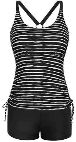 JASAMBAC Maillot de bain tankini pour femme, deux pièces, imprimé floral, short haut, tank top, cordon de serrage, lavage en machine - sécher à l'ombre