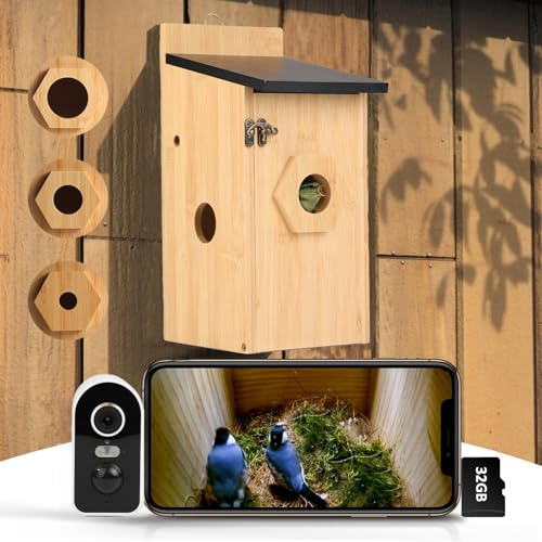 Fågelhus med kamera, 4MP HD nestbox med kamera väderbeständig, 2,4G WiFi & appmeddelande, titta på boet och kläckning, automatisk inspelning av fågelvideor och rörelsedetektering