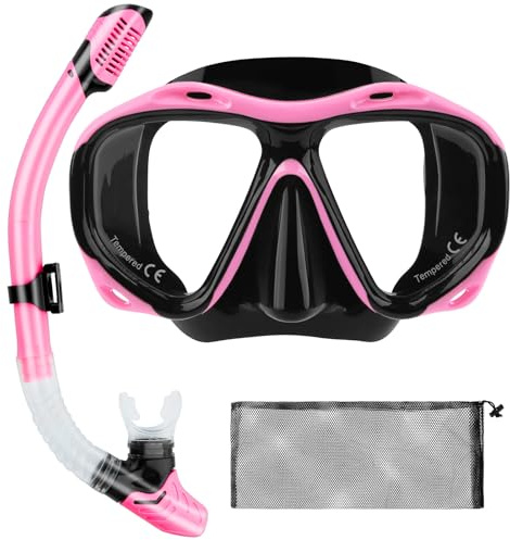 Yomaido Schnorchelset Erwachsene, Schnorcheln Set mit Taucherbrille und Dry Schnorchel 180° Rosa Panoramablick Schnorchelset Damen Herren zum Schnorcheln Schwimmen Strandurlaub