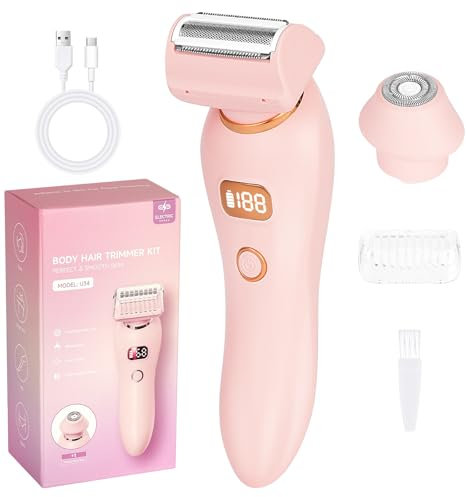 AOOWU Afeitadora de Mujer, 3 en 1 Afeitadora Eléctrica para Mujer, Rasuradora Mujer Zona Intima con Cuchilla Reemplazable, Impermeable IPX7 Recortadora de Bikini con LED Mostrar Recargable (Rosa)