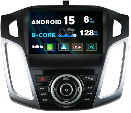 SXAUTO Android 15-6G+128G - Autoradio für Ford Focus (2012-2017) GPS Navigation Radio - Wireless CarPlay Android Auto - LED Kamera + MIC -DAB Lenkradsteuerung 360-Cam DSP WiFi AHD 2 Din IPS 9 Zoll