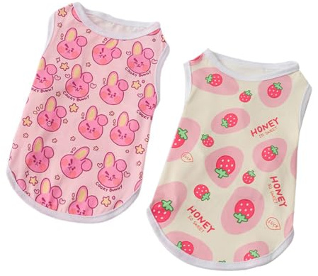 YAPKOLV Chemise D'été pour Petit Chien, T-Shirt en Coton Doux Respirant, Imprimé Fraise et Lapin(M)