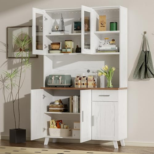 KecDuey Armadio alto, credenza con venature del legno bianco, 114 x 40 x 190 cm, adatto per soggiorno e sala da pranzo