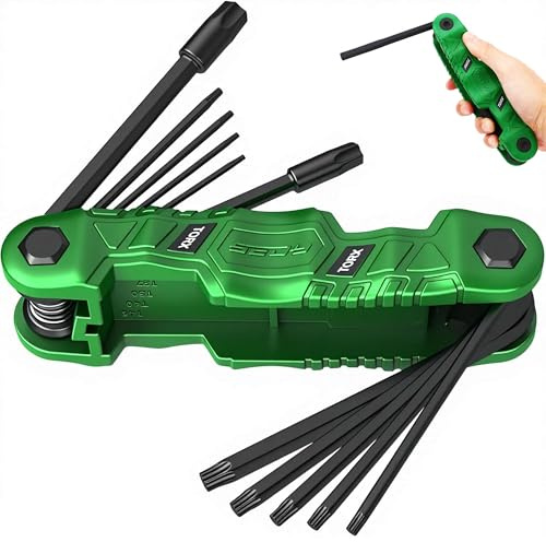 11-Piece Large Folding Torx Key Set (T9–T55), Heavy Duty Folding Star Wrench Set, Portable Compact Tool for Archery, Bike Repair, Furniture, and Basic Home Maintenance(Green)