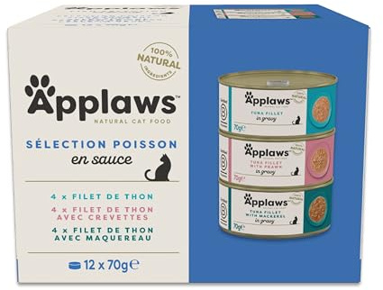 Applaws 100 % Natural Comida húmeda para Gatos Adultos, selección de Pescado en Salsa Multipack, 12 × 70 g latas
