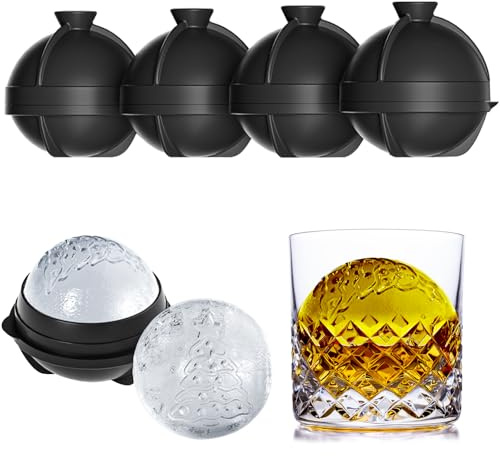 Große Rund Eiswürfelform Weihnachtsbaum - 4 Stück Weihnachten Eiskugelform | Silikon Eiswürfelbehälter mit Deckel, Wiederverwendbar Lustig Kugel Eisformen, Eiskugel Kugelform für Whiskey & Getränke