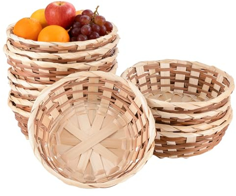 12 Pack Round Gift Baskets,Bamboo Woven Bread Baskets,17cm Small Fruit Basket Decorative Food Storage Basket for Kitchen Restaurant Display Hamper
