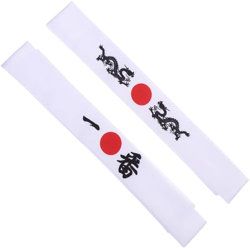 TOYANDONA Lot de Bandeaux Japonerie à Nouer en Polyester Blanc Bandeaux Bushido pour Hommes Accessoires Cheveux pour Exercice Karaté Cuisine à Motif Dragon 2 Pièces