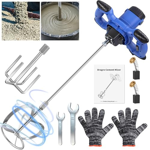 Mörtelrührer, 3500W Betonmischer, Rührwerk Beton with 6 Speed, Rührgerät Mörtel Betonrührer, Rührwerke, Quirl Mörtelrührer M14 Rühreraufnahme, Rührer ø120mm für Mischgut Beton/Mörtel/Putz/Farbe/Kleber