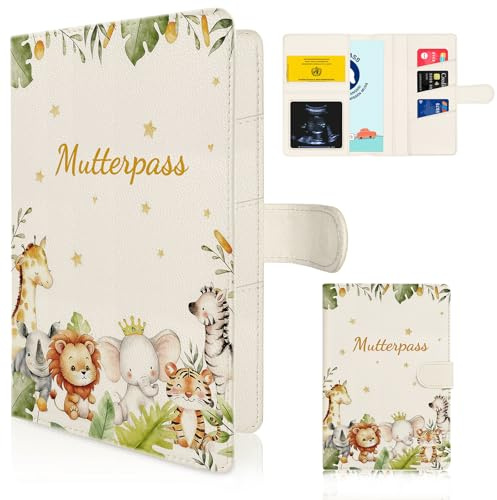 Mngevcy Mutterpasshülle Leder für Deutschen Mutterpass, Mutterpass Schutzhülle mit Verdeckter Magnetverschluss, Mutterpasshüllen mit 8 Fächern für Ultraschallbilder und Impfpass usw