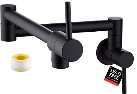 KES Pot Filler Folding Kitchen Faucet Double Joint Swing Arm Sink Faucet Articulating Wall Mount Two Handle Single Hole, Matte Black, cUPC NSF Certified Lead-Free, KN926LFF18-BK