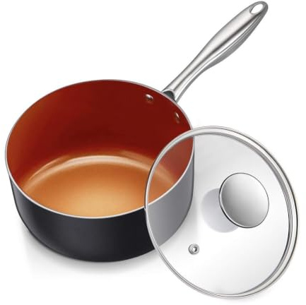 MICHELANGELO Sauce Pan with Lid, Ultra Nonstick 3 Qt Saucepan with Lid, 3 Quart Non Stick Pot Induction Compatible, Ceramic Small Pot, Copper