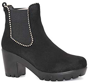 Womens Ladies Studded Chelsea Ankle Low MID Block Heel Boots Size 3-8 (Black Suede, Numeric_3)