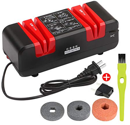 Festnight Afilador de cuchillos eléctrico profesional, multifuncional, automático, con bisel de 15 grados, ranuras crudas y finas para cuchillos dentados rectos, tijeras, cortador de cocina